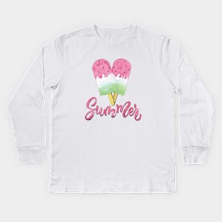 Summer Popsicle Ice Pops Ice Cream Watermelon Kids Long Sleeve T-Shirt